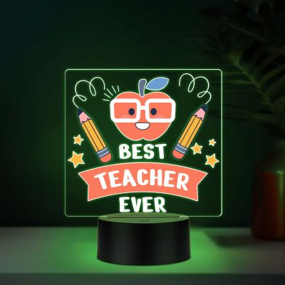 Best Teacher Ever Acrylic LED Lamp with UV Print – Multicolor Gift for Teachers Day, School Teacher Gift Unique Teacher Appreciation Day Gift
